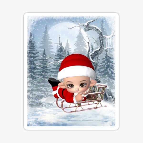 Weihnachtswichtel auf Schlitten Sticker