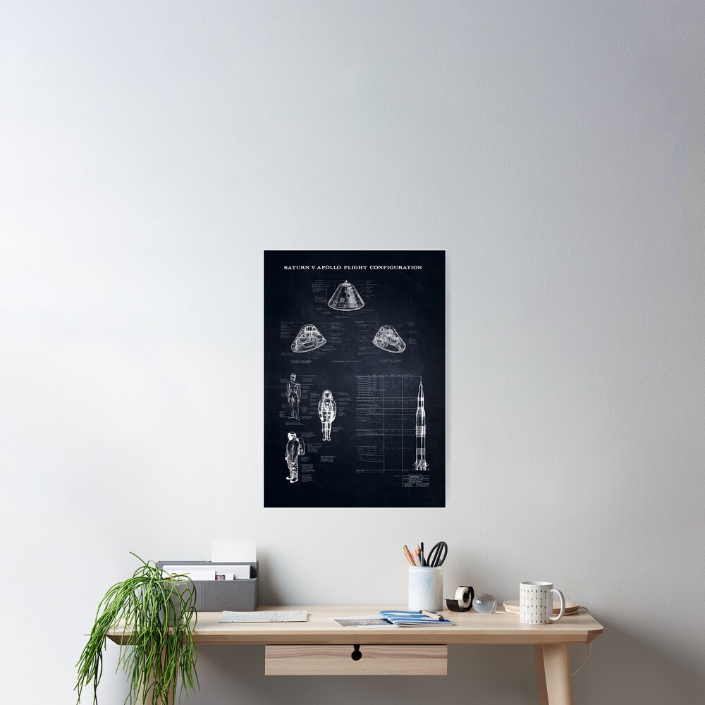 Apollo Saturn V Command Module Blueprint in High Resolution (black) Poster