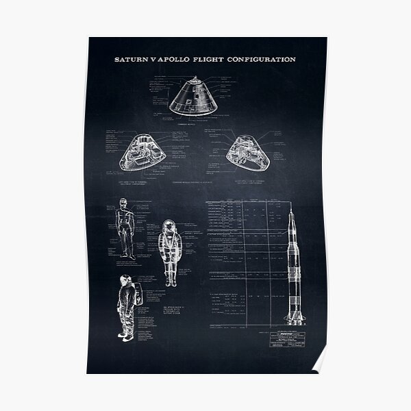 Apollo Saturn V Command Module Blueprint in High Resolution (black) Poster
