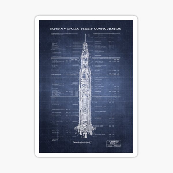 Apollo Saturn V Blueprint in High Resolution (dark blue) Sticker