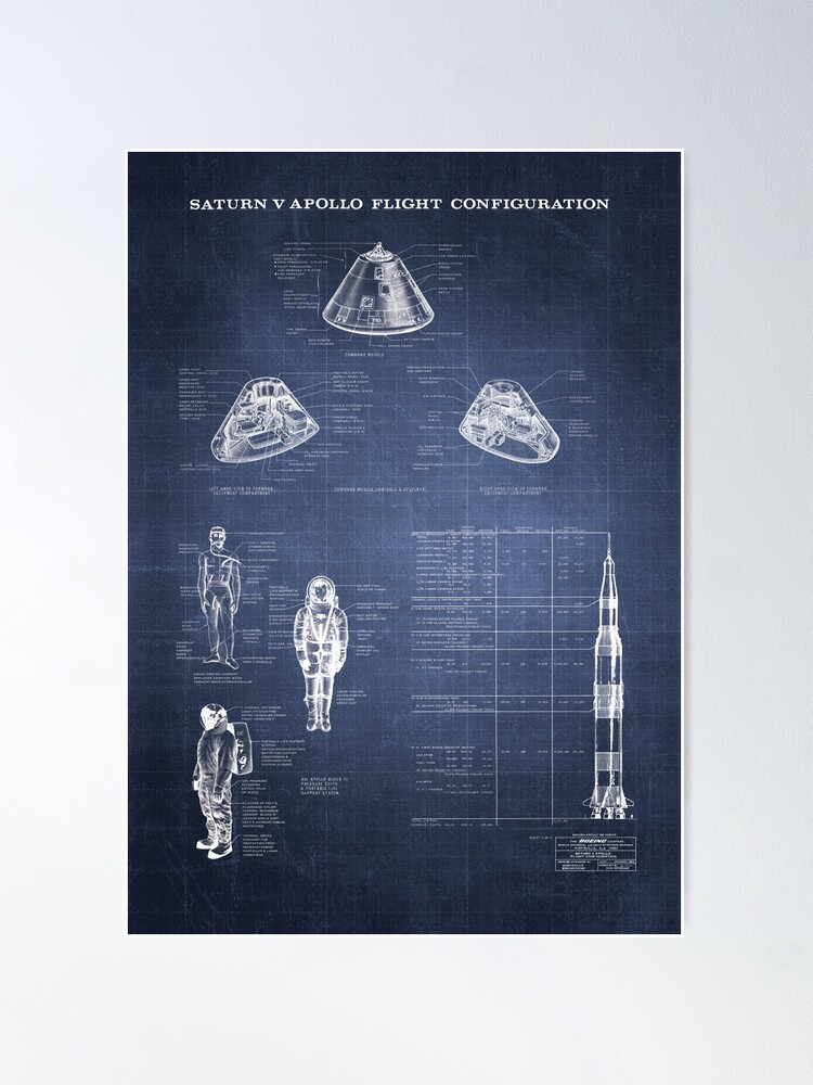 Alternate view of Apollo Saturn V Command Module Blueprint in High Resolution (dark blue) Poster