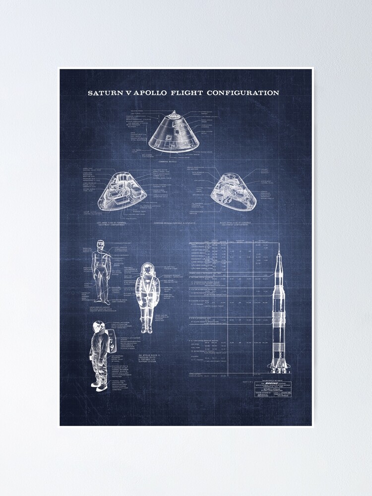 Alternate view of Apollo Saturn V Command Module Blueprint in High Resolution (dark blue) Poster