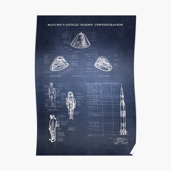 Apollo Saturn V Command Module Blueprint in High Resolution (dark blue) Poster