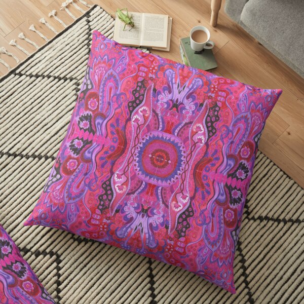 Inner garden boho style abstract floral cyclamen colorful mandala zen Floor Pillow
