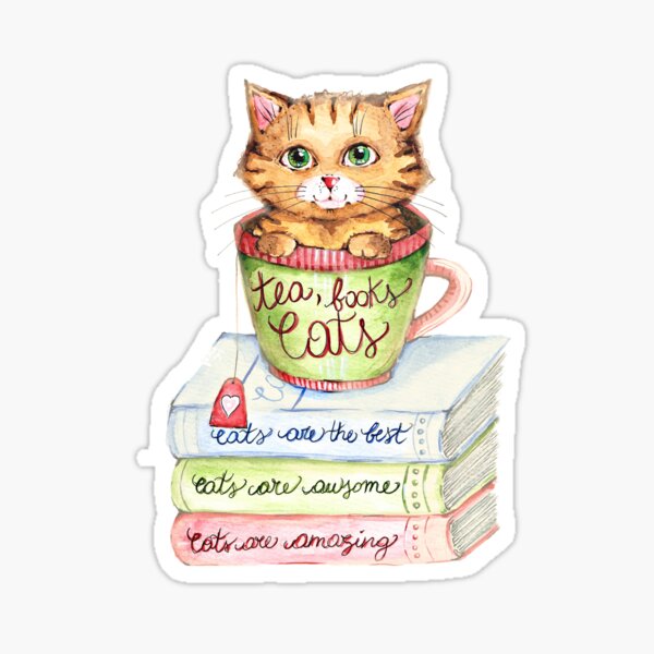 Tea, books and Cats Sticker