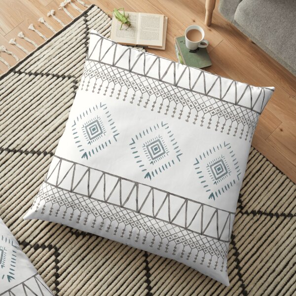 Blue Beige Boho Floor Pillow