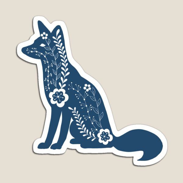 Blue Folk Art Fox Magnet