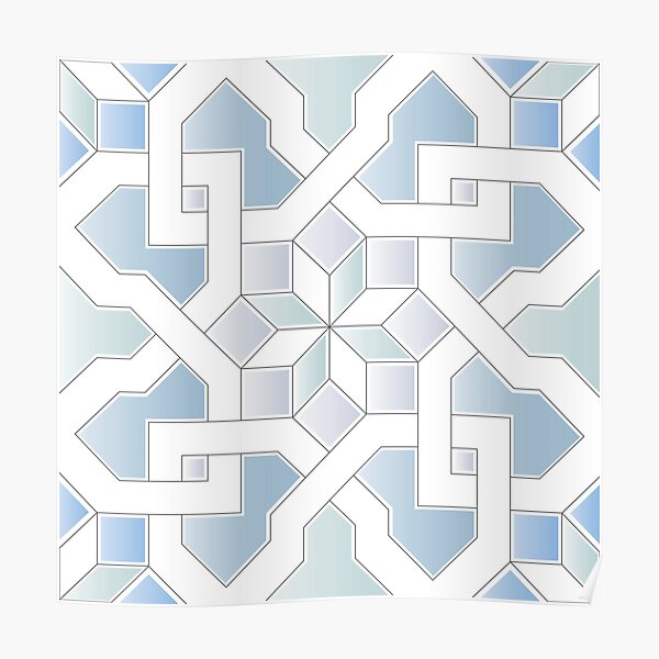 Oriental Pattern - Oriental Design - grey, blue Poster