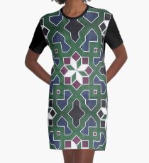Oriental tile pattern - green, blue Graphic T-Shirt Dress