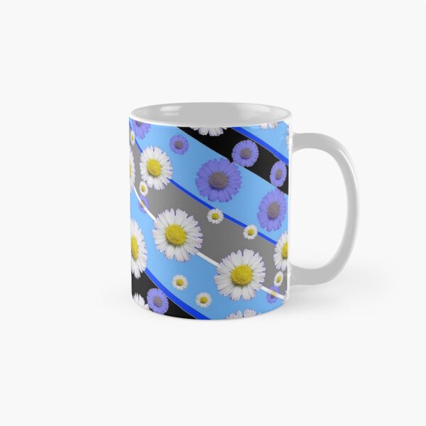 Item preview, DECORATIVE  PATTERN BLUE-BLACK MODERN ART WHITE SHASTA DAISIES  designed and sold by sharlesart.