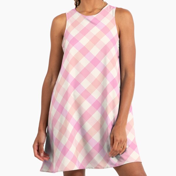pink gingham a line dress Akali Puff Sleeve A-line Mini Dress Oat