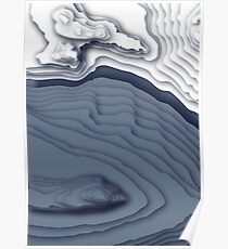 Blue Ice Topographical Contour Map Pattern Poster