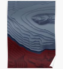 Red/Blue Topographical Contour Map Pattern Poster