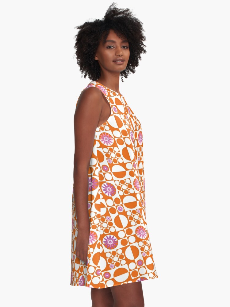 Geometric Mod Flower Power Pattern - Orange White A-Line Dress for Sale by  WickedRefined - Nicole Demereckis