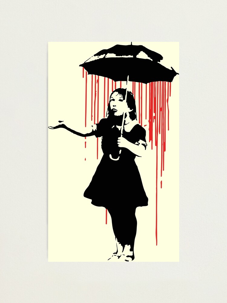 Regen Madchen Banksy Regenschirm Streetart Street Art Grafitti Artwork Design Fur Manner Frauen Kinder Fotodruck Von Clothorama Redbubble