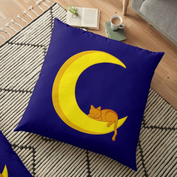 Cat Sleeping on the Moon Floor Pillow
