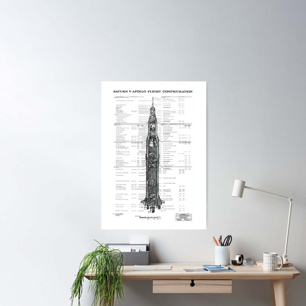 Apollo Saturn V Blueprint in High Resolution (white) Poster