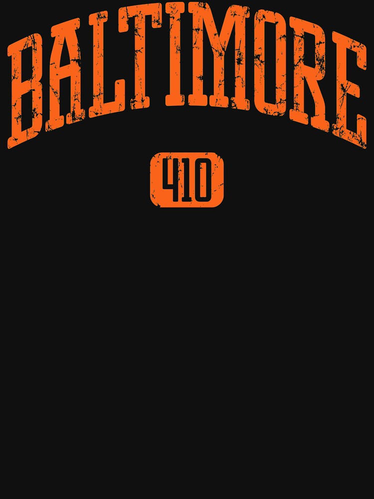 Baltimore 410 (Orange Print) Essential T-Shirt for Sale by smashtransit