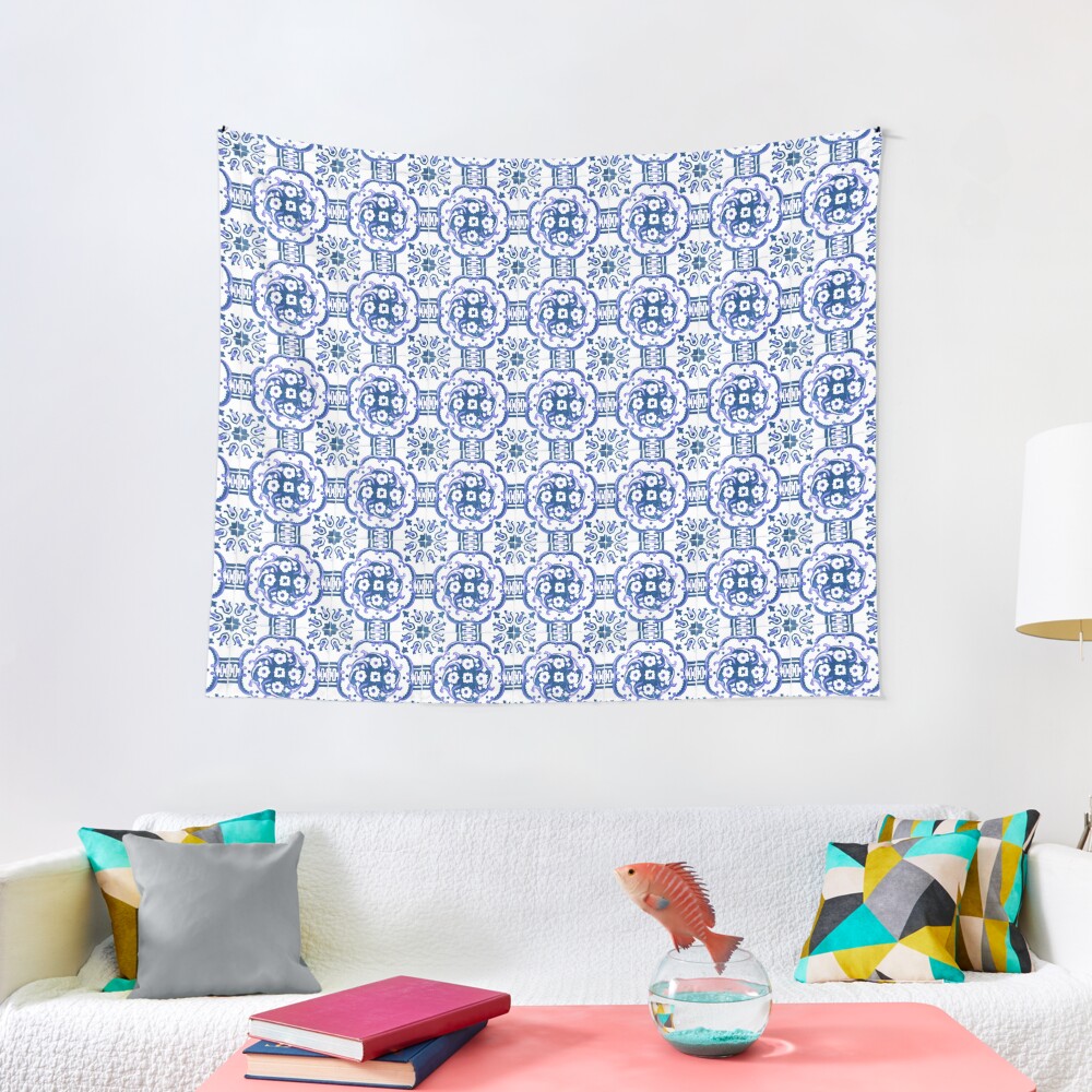 Blue Portugal tile pattern Tapestry