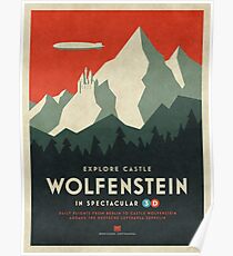 Castle Wolfenstein Vintage Tourism - Border 3D Red Poster