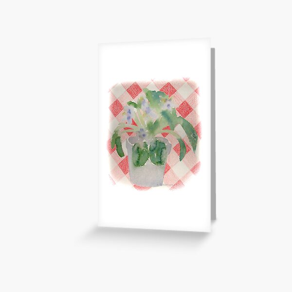 African Violet on Checkered Tablecloth Greeting Card