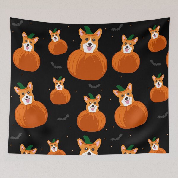 Item preview, pumpkin corgi doodle pattern - halloween designed and sold by FandomizedRose.