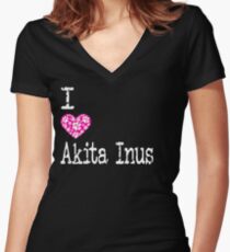 I Heart Akita Inus | Love Akita Inu Dog Breeds Women's Fitted V-Neck T-Shirt