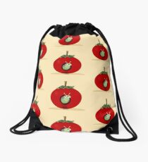 RED APPLE with a really CUTE WORM art on PILLOW Drawstring Bag