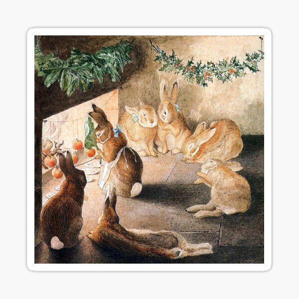 Christmas Rabbit Family Roasting Apples - Beatrix Potter Sticker