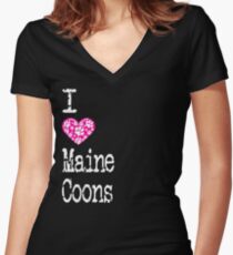 I Heart Maine Coons | Love Maine Coons - Cat Breed Women's Fitted V-Neck T-Shirt