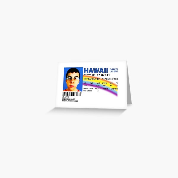 Réplica de licencia de conducir de McLovin SUPERBAD Tarjetas de felicitación