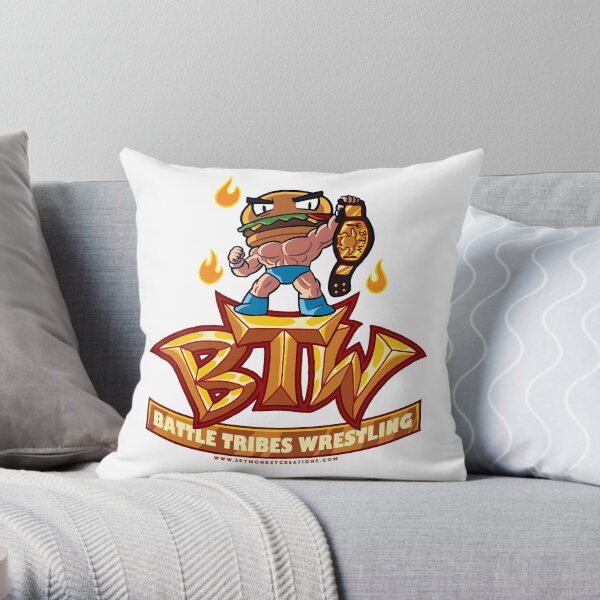 BTW - Battle Tribes Wrestling Logo featuring Jimmy Cheeseburger Throw Pillow
