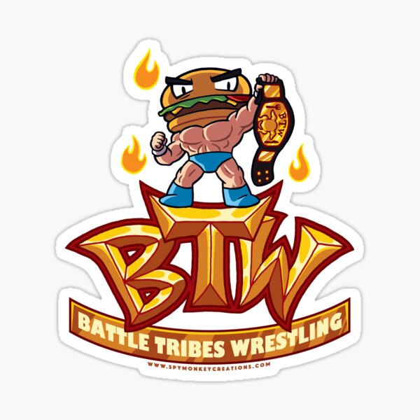 BTW - Battle Tribes Wrestling Logo featuring Jimmy Cheeseburger Sticker