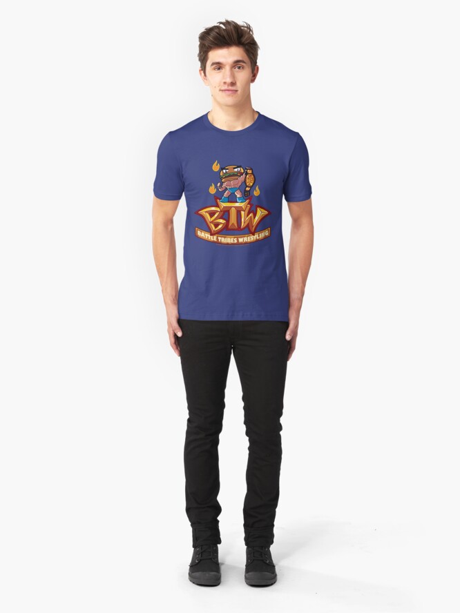 Alternate view of BTW - Battle Tribes Wrestling Logo featuring Jimmy Cheeseburger Slim Fit T-Shirt