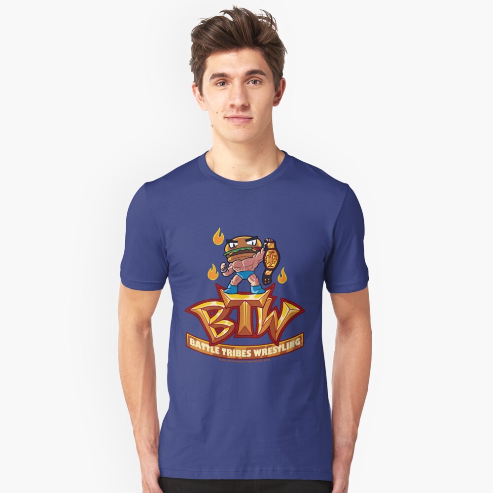 BTW - Battle Tribes Wrestling Logo featuring Jimmy Cheeseburger Slim Fit T-Shirt