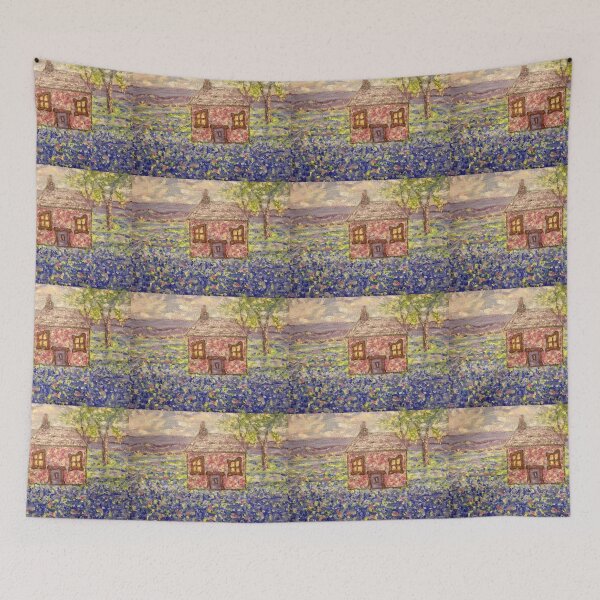 Item preview, Stone Cottage and Blue Flowers designed and sold by PicassosGoat.