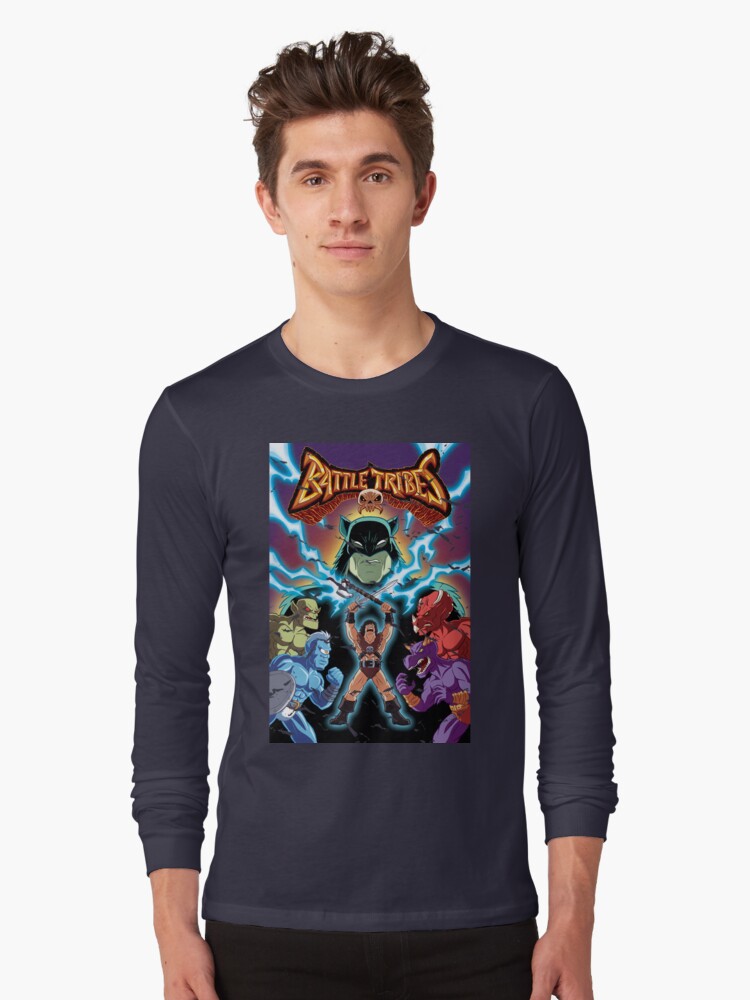 Thumbnail 1 of 5, Long Sleeve T-Shirt, Battle Tribes Illustration (Distressed) designed and sold by spymonkey.