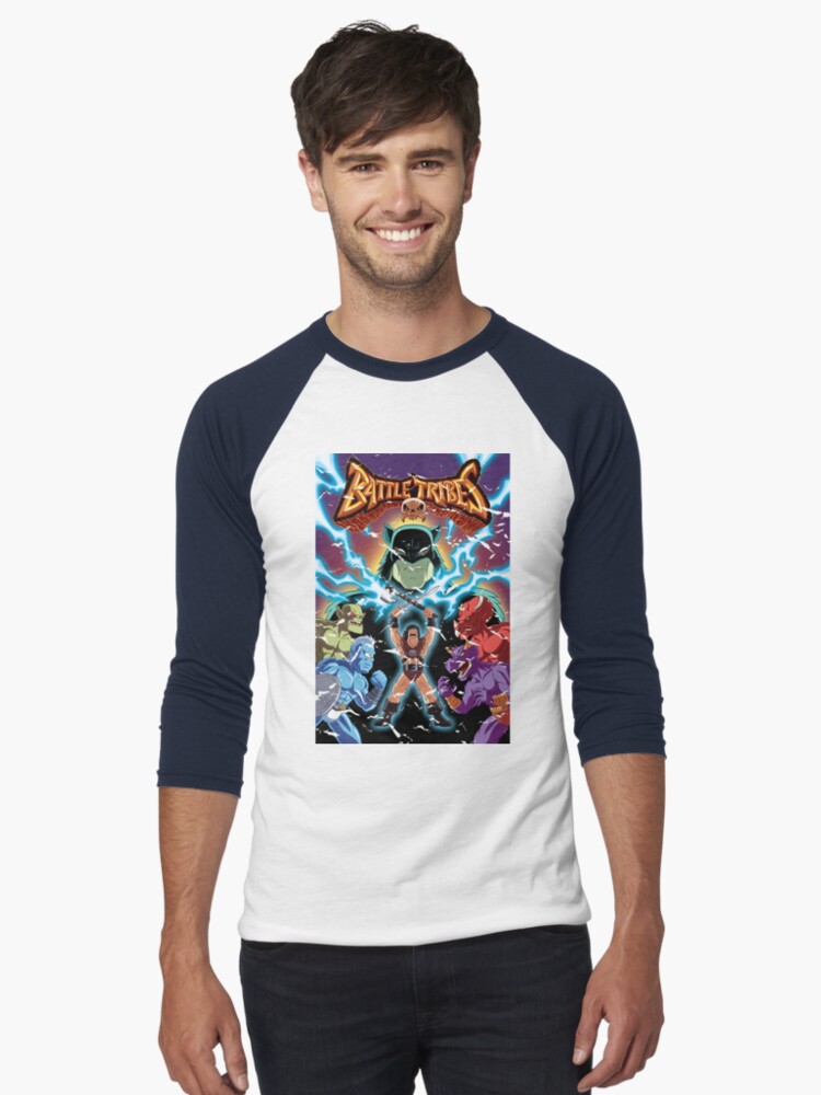 Thumbnail 1 of 3, Baseball ¾ Sleeve T-Shirt, Battle Tribes Illustration (Distressed) designed and sold by spymonkey.