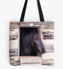 Beautiful Black Horse in the Barn Tote Bag