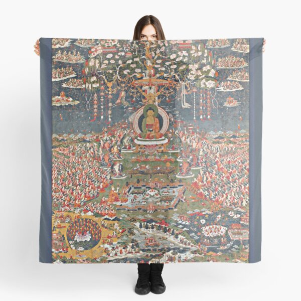 Amitabha, the Buddha of the Western Pure Land (Sukhavati) (Restored Tibetan Artwork) Scarf
