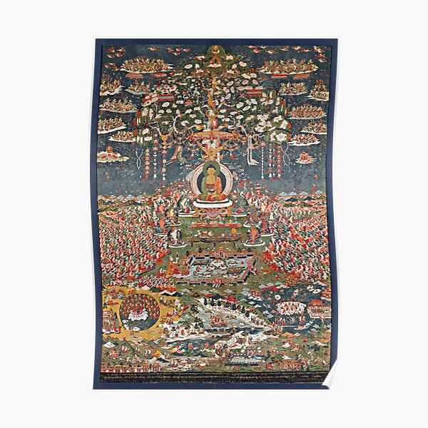 Amitabha, the Buddha of the Western Pure Land (Sukhavati) (Restored Tibetan Artwork) Poster