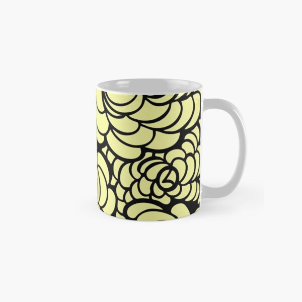 Hand-Drawn Pattern | Light Yellow Doodle Pattern (Black Lines) Classic Mug