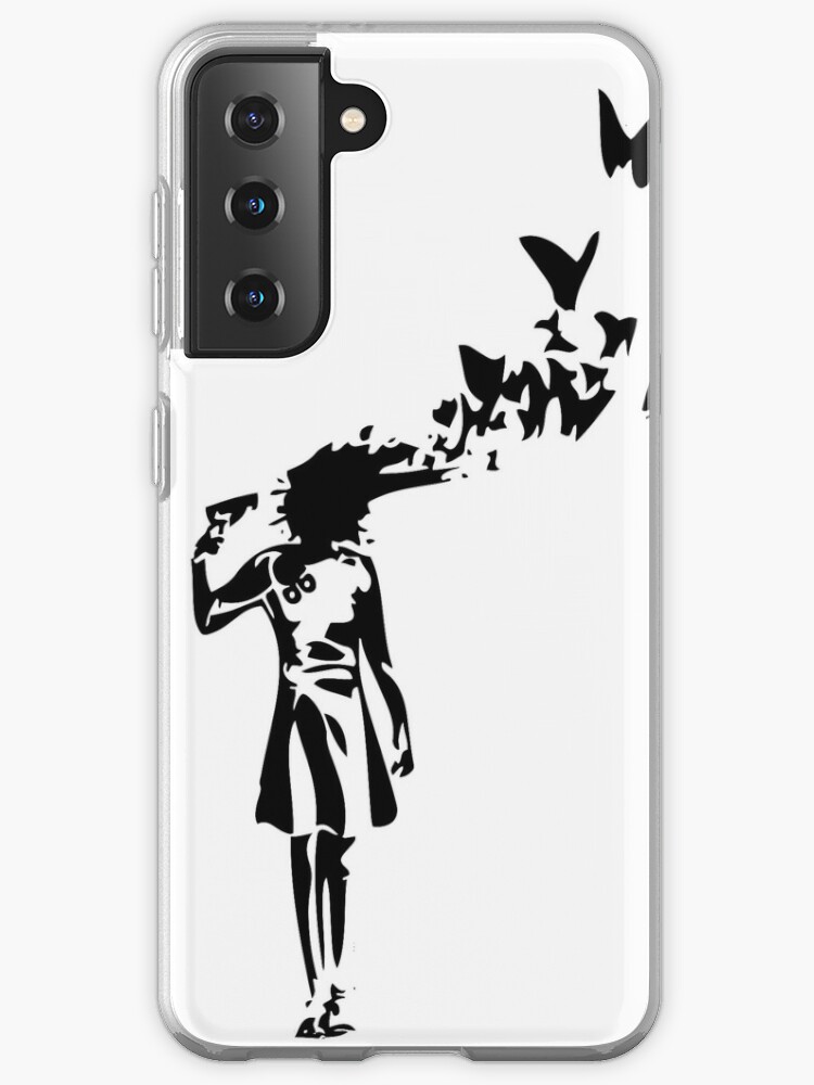 Banksy Girl Shooting Her Head With Butterfly Design Streetart Street Art Grafitti Artwork Design For Men Women Kids Case Skin For Samsung Galaxy By Clothorama Redbubble