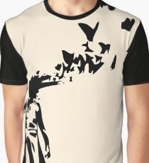 Banksy - Girl Shooting Her Head With Butterfly Design, Streetart Street Art, Grafitti, Artwork, Design For Men, Women, Kids Graphic T-Shirt