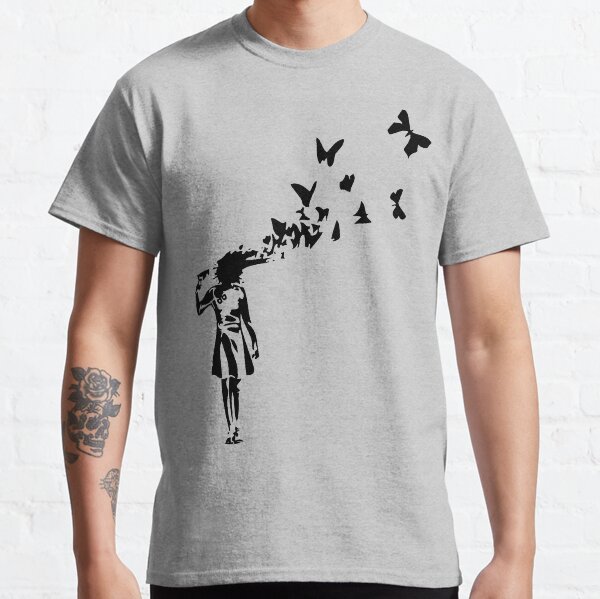 Banksy - Girl Shooting Her Head With Butterfly Design, Streetart Street Art, Grafitti, Artwork, Design For Men, Women, Kids Classic T-Shirt