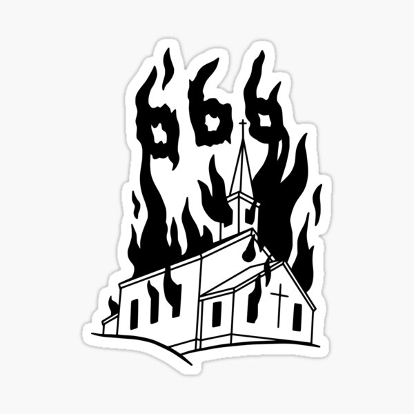 666 - église en feu Sticker