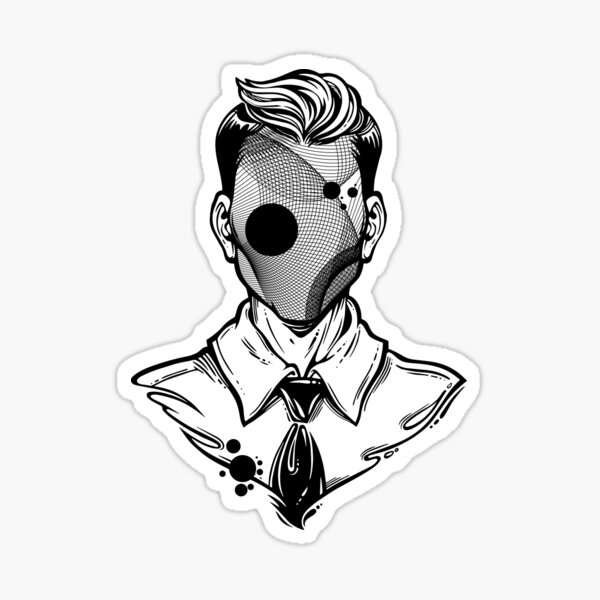 Hand drawn portrait of a weird man with anonymous face. Sticker