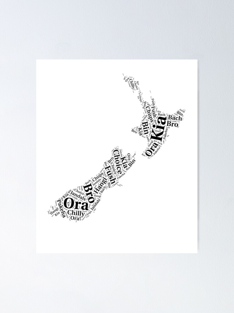 "New Zealand Gift Word Cloud Map In Shape Of New Zealand Design" Poster