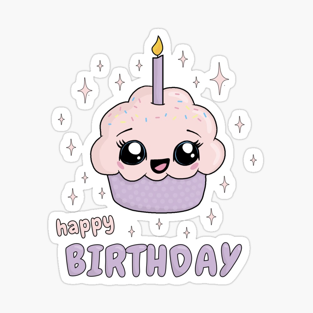 Cute Kawaii Cupcake Happy Birthday Poster For Sale By Valentinahramov Redbubble