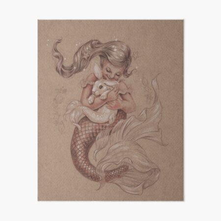 Mermaid with her pet Merbunny Art Board Print